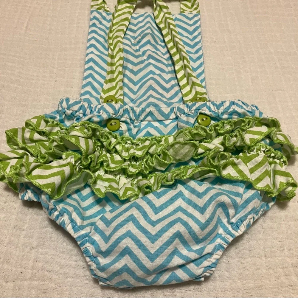 Decorated Originals For Kids Girls‎ Sz 6M Seahorse Green Chevron Ruffle Romper